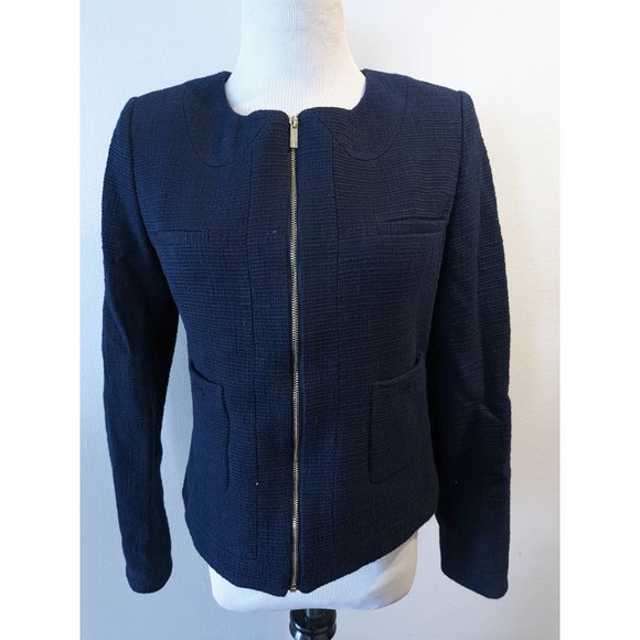 Navy Zip Front Blazer - Picture 1 of 5